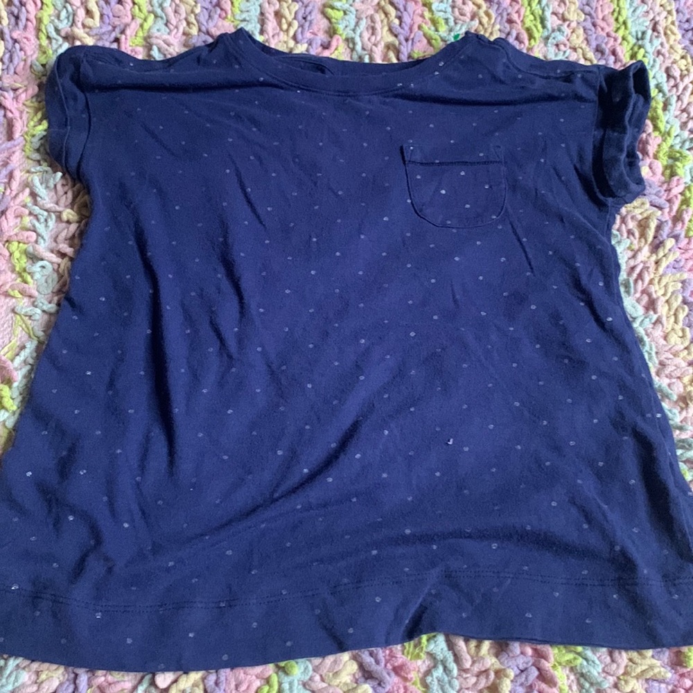 Cat & Jack navy blue shirt with small silver polka dots